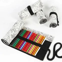 1pc Personalized Print Canvas Craft Pencil Bag With 24 Storage Grids, Back to School Gift