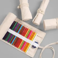 1pc Personalized Print Canvas Craft Pencil Bag With 24 Storage Grids, Back to School Gift