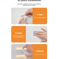 1PC PIR Motion Sensor Night Light - RGB Color Changing Cabinet Light, USB Charging Body Sensing Night Lamp for Stairs, Bedroom and Hallway