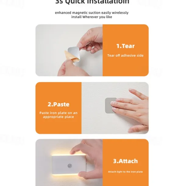 1PC PIR Motion Sensor Night Light - RGB Color Changing Cabinet Light, USB Charging Body Sensing Night Lamp for Stairs, Bedroom and Hallway