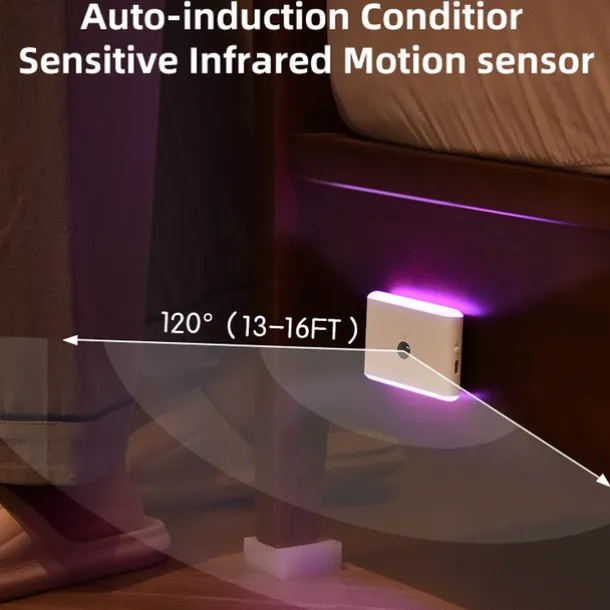 1PC PIR Motion Sensor Night Light - RGB Color Changing Cabinet Light, USB Charging Body Sensing Night Lamp for Stairs, Bedroom and Hallway