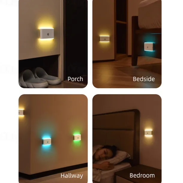 1PC PIR Motion Sensor Night Light - RGB Color Changing Cabinet Light, USB Charging Body Sensing Night Lamp for Stairs, Bedroom and Hallway