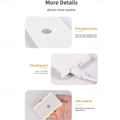 1PC PIR Motion Sensor Night Light - RGB Color Changing Cabinet Light, USB Charging Body Sensing Night Lamp for Stairs, Bedroom and Hallway