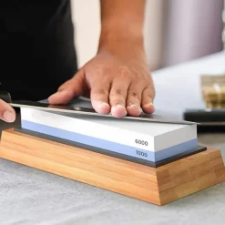 1pc Premium Whetstone, Knife Sharpening Stone, 2 Side Grit 1000/6000 Waterstone, Whetstone Knife Sharpener, Non-Slip Bamboo Base & Angle Guide