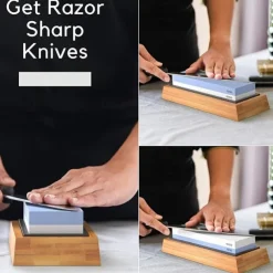 1pc Premium Whetstone, Knife Sharpening Stone, 2 Side Grit 1000/6000 Waterstone, Whetstone Knife Sharpener, Non-Slip Bamboo Base & Angle Guide