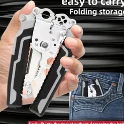 1pc ProMaster Multifunctional Wire Stripper Cutter Foldable Metal Tool with Hook Knife Screwdriver Wrench Quick Wire Stripping and Cutting Electrician Hand Tool