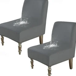 1Pc PU Waterproof Solid Color Stretch Armless Chair Cover - Durable PU Leather Slipcover for Single Oversized Chairs - Ideal for Home and Hotel Furniture Protection