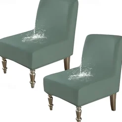 1Pc PU Waterproof Solid Color Stretch Armless Chair Cover - Durable PU Leather Slipcover for Single Oversized Chairs - Ideal for Home and Hotel Furniture Protection