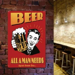 1pc Retro Metal Tin Sign Beer Tin Sign Vintage Bar Club Signs Wall Decor, Painting Wall Hanging for Home Decor Wall Art Metal Tin Sign 20x30cm/8''x12''