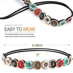 1PC Rhinestone Beaded Headband, Elastic Jewelry Hair Bands for Lady Women Girl Hair Accessories 20-26.8'' Multicolor
