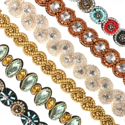 1PC Rhinestone Beaded Headband, Elastic Jewelry Hair Bands for Lady Women Girl Hair Accessories 20-26.8'' Multicolor