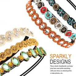 1PC Rhinestone Beaded Headband, Elastic Jewelry Hair Bands for Lady Women Girl Hair Accessories 20-26.8'' Multicolor