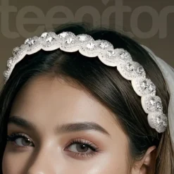 1PC Rhinestone Beaded Headband, Elastic Jewelry Hair Bands for Lady Women Girl Hair Accessories 20-26.8'' Multicolor