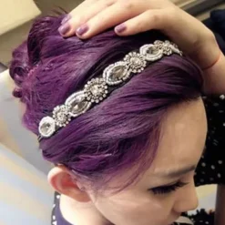 1PC Rhinestone Beaded Headband, Elastic Jewelry Hair Bands for Lady Women Girl Hair Accessories 20-26.8'' Multicolor