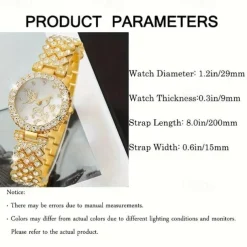 1pc Rhinestone Decor Quartz Watch Elegant Round Pointer Analog Wristwatch & 4pcs Jewelry Set, Gift For Mom/Girlfriend