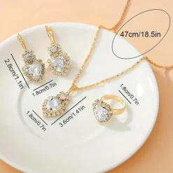 1pc Rhinestone Decor Quartz Watch Elegant Round Pointer Analog Wristwatch & 4pcs Jewelry Set, Gift For Mom/Girlfriend