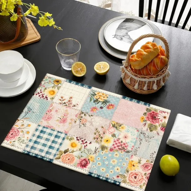 1PC Rural American Floral Placemat Table Mat 12x18 Inch Table Mats for Party Kitchen Dining Decoration