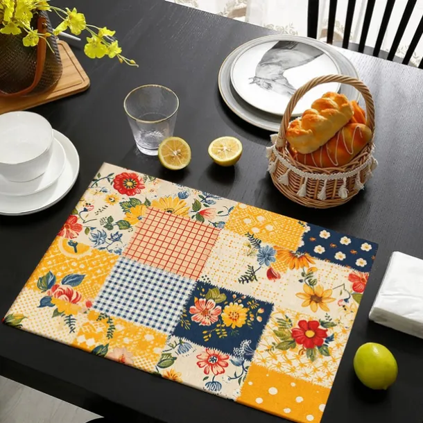 1PC Rural American Floral Placemat Table Mat 12x18 Inch Table Mats for Party Kitchen Dining Decoration