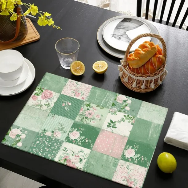 1PC Rural American Floral Placemat Table Mat 12x18 Inch Table Mats for Party Kitchen Dining Decoration
