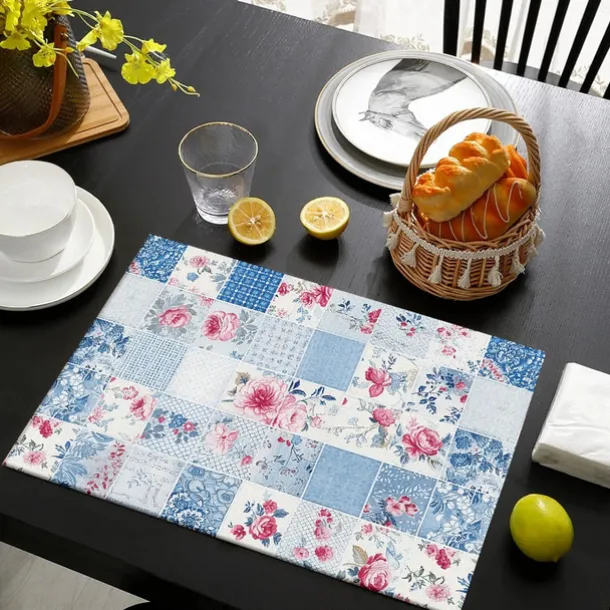 1PC Rural American Floral Placemat Table Mat 12x18 Inch Table Mats for Party Kitchen Dining Decoration