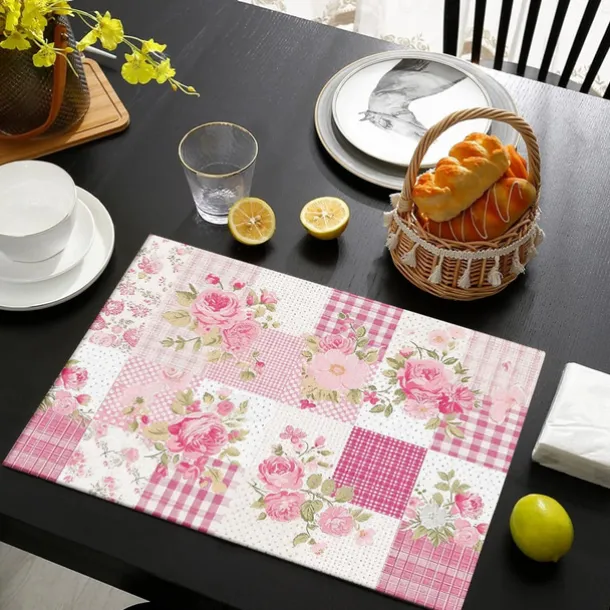 1PC Rural American Floral Placemat Table Mat 12x18 Inch Table Mats for Party Kitchen Dining Decoration