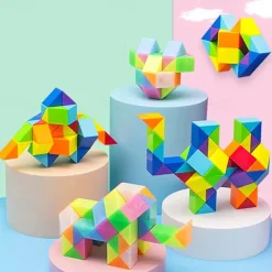 1PC Snake Fidget Toy Cube Twist Puzzle 24 Wedges Large Size Rainbow Magic Snake Toy Brain Teaser Stocking Stuffers Party Favors Game Goodie Bags Fillers for Teenagers Adults Teens