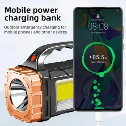 1pc Solar COB Flashlight with LED Work Lights, Camping Lights, USB Rechargeable Searchlight, Portable Hand Held Rechargeable Lantern