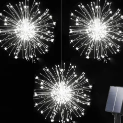 1pc Solar Firework Lights Solar Panel With 3pcs Hanging 270LEDs Starburst Lights Copper Wire Outdoor Waterproof Lights 8 Lighting Modes Fairy Decorative String Lights for Patio Umbrella, Eave, Garden