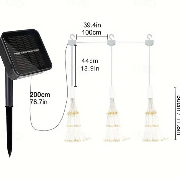 1pc Solar Firework Lights Solar Panel With 3pcs Hanging 270LEDs Starburst Lights Copper Wire Outdoor Waterproof Lights 8 Lighting Modes Fairy Decorative String Lights for Patio Umbrella, Eave, Garden
