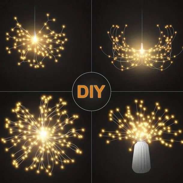1pc Solar Firework Lights Solar Panel With 3pcs Hanging 270LEDs Starburst Lights Copper Wire Outdoor Waterproof Lights 8 Lighting Modes Fairy Decorative String Lights for Patio Umbrella, Eave, Garden