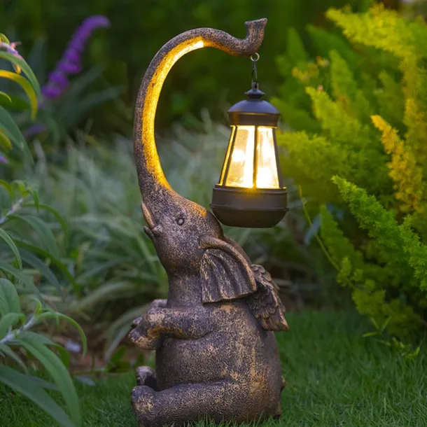 1pc Solar Garden Statue Elephant Figurine Light Outdoor Decor LED Lights for Outside Patio Yard Lawn Decorations Housewarming Mother's Gifts