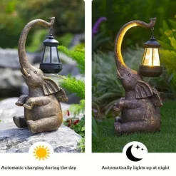 1pc Solar Garden Statue Elephant Figurine Light Outdoor Decor LED Lights for Outside Patio Yard Lawn Decorations Housewarming Mother's Gifts