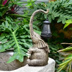 1pc Solar Garden Statue Elephant Figurine Light Outdoor Decor LED Lights for Outside Patio Yard Lawn Decorations Housewarming Mother's Gifts