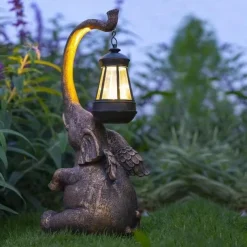 1pc Solar Garden Statue Elephant Figurine Light Outdoor Decor LED Lights for Outside Patio Yard Lawn Decorations Housewarming Mother's Gifts