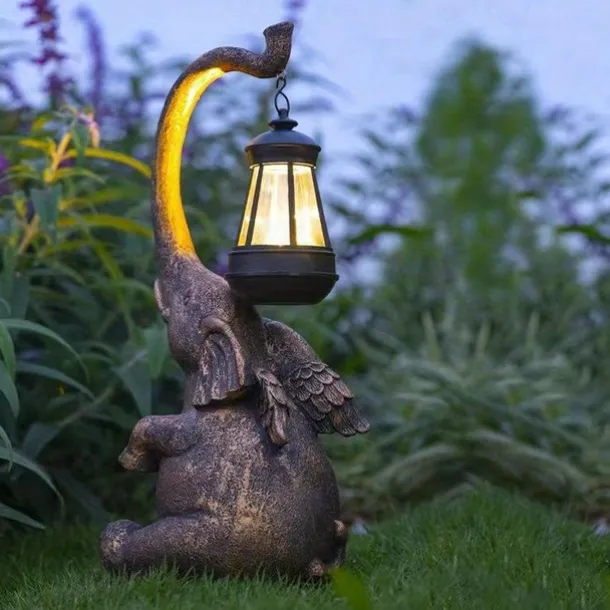 1pc Solar Garden Statue Elephant Figurine Light Outdoor Decor LED Lights for Outside Patio Yard Lawn Decorations Housewarming Mother's Gifts