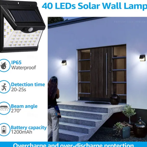 1pc Solar Motion Sensor Light 40LED Tri-side Outdoor Solar Light Waterproof for Lane Courtyard Garage Porch Wireless Safety Lighting 6500K Pure White Black