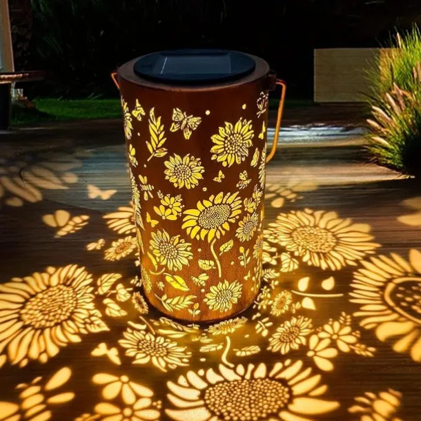 1pc Solar Outdoor Hanging Lanterns, Sunflower Element Solar Lights, Outdoor Waterproof Garden Lights, Metal Lanterns, Solar Table Lamps LED Lights Suitable for Gardens, Courtyards, Lawns, Aisles