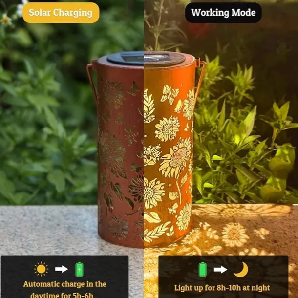 1pc Solar Outdoor Hanging Lanterns, Sunflower Element Solar Lights, Outdoor Waterproof Garden Lights, Metal Lanterns, Solar Table Lamps LED Lights Suitable for Gardens, Courtyards, Lawns, Aisles