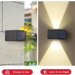 1pc Solar Outdoor Wall Lights Adjustable Beam Size, Outdoor IP65 Waterproof LED Solar Up and Down Lighting Household Garden Porch Outdoor Sunlight Wall Lamp Courtyard Garden Garage Road Lighting 1PC