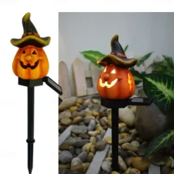 1pc Solar Pumpkin Lighted Ghost Lawn Light Halloween Outdoor Garden Lights Waterproof Garden Park Walkway Landscape Decoration Resin Pumpkin Light Outdoor Halloween Light Up Decorations