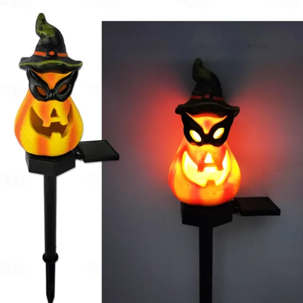 1pc Solar Pumpkin Lighted Ghost Lawn Light Halloween Outdoor Garden Lights Waterproof Garden Park Walkway Landscape Decoration Resin Pumpkin Light Outdoor Halloween Light Up Decorations