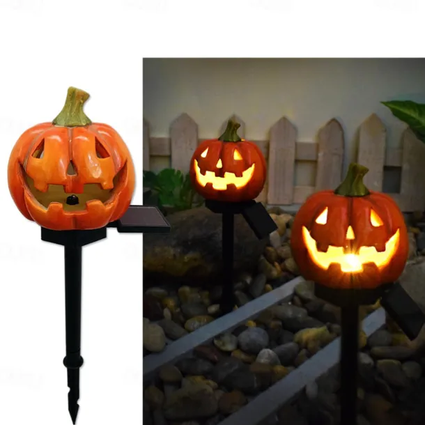1pc Solar Pumpkin Lighted Ghost Lawn Light Halloween Outdoor Garden Lights Waterproof Garden Park Walkway Landscape Decoration Resin Pumpkin Light Outdoor Halloween Light Up Decorations