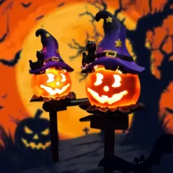 1pc Solar Pumpkin Lighted Ghost Lawn Light Halloween Outdoor Garden Lights Waterproof Garden Park Walkway Landscape Decoration Resin Pumpkin Light Outdoor Halloween Light Up Decorations