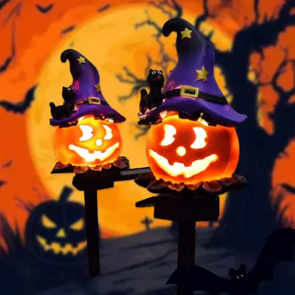 1pc Solar Pumpkin Lighted Ghost Lawn Light Halloween Outdoor Garden Lights Waterproof Garden Park Walkway Landscape Decoration Resin Pumpkin Light Outdoor Halloween Light Up Decorations