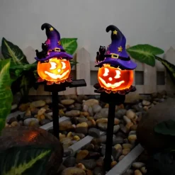 1pc Solar Pumpkin Lighted Ghost Lawn Light Halloween Outdoor Garden Lights Waterproof Garden Park Walkway Landscape Decoration Resin Pumpkin Light Outdoor Halloween Light Up Decorations