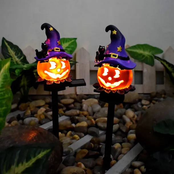 1pc Solar Pumpkin Lighted Ghost Lawn Light Halloween Outdoor Garden Lights Waterproof Garden Park Walkway Landscape Decoration Resin Pumpkin Light Outdoor Halloween Light Up Decorations