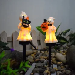 1pc Solar Pumpkin Lighted Ghost Lawn Light Halloween Outdoor Garden Lights Waterproof Garden Park Walkway Landscape Decoration Resin Pumpkin Light Outdoor Halloween Light Up Decorations