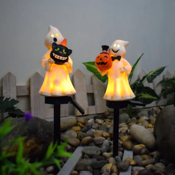 1pc Solar Pumpkin Lighted Ghost Lawn Light Halloween Outdoor Garden Lights Waterproof Garden Park Walkway Landscape Decoration Resin Pumpkin Light Outdoor Halloween Light Up Decorations