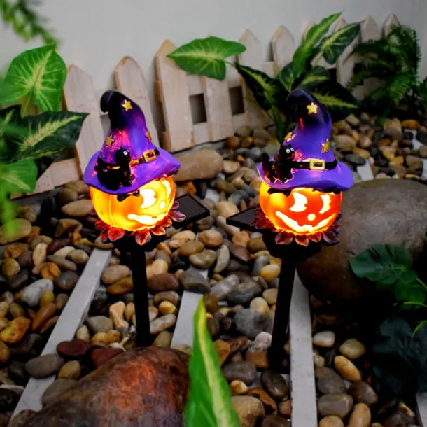 1pc Solar Pumpkin Lighted Ghost Lawn Light Halloween Outdoor Garden Lights Waterproof Garden Park Walkway Landscape Decoration Resin Pumpkin Light Outdoor Halloween Light Up Decorations