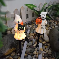 1pc Solar Pumpkin Lighted Ghost Lawn Light Halloween Outdoor Garden Lights Waterproof Garden Park Walkway Landscape Decoration Resin Pumpkin Light Outdoor Halloween Light Up Decorations